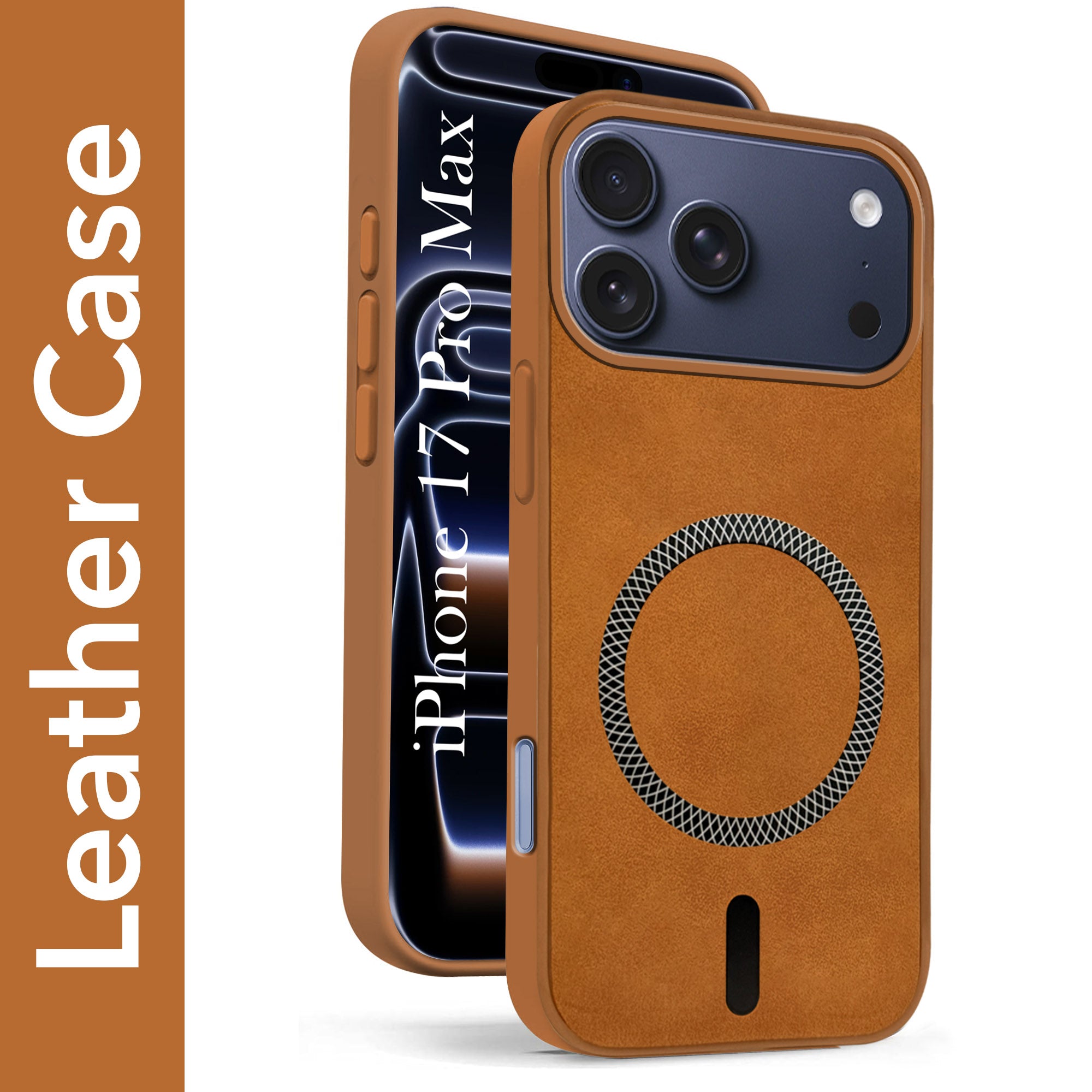 For Apple iPhone 17 Pro Max Back Cover Case Leather Finish (MagSafe Compatible Wireless Charging | Soft Touch | Camera Bump Protection)