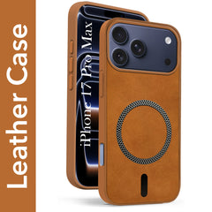 For Apple iPhone 17 Pro Max Back Cover Case Leather Finish (MagSafe Compatible Wireless Charging | Soft Touch | Camera Bump Protection)