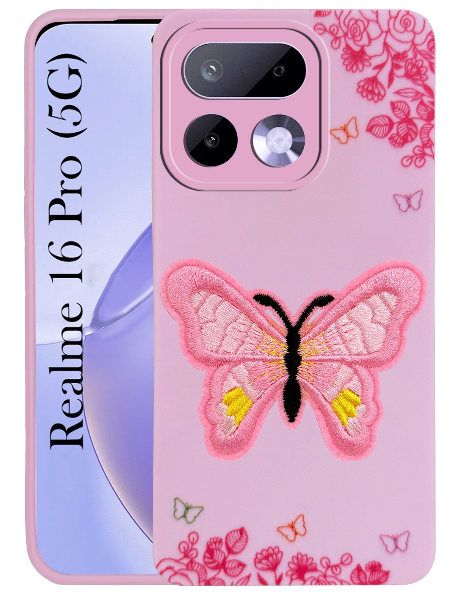 For Realme 16 Pro Back Cover Case (Soft Butterfly Embroidery | Women Teen Girls | Camera Protection| Matte Silicone)