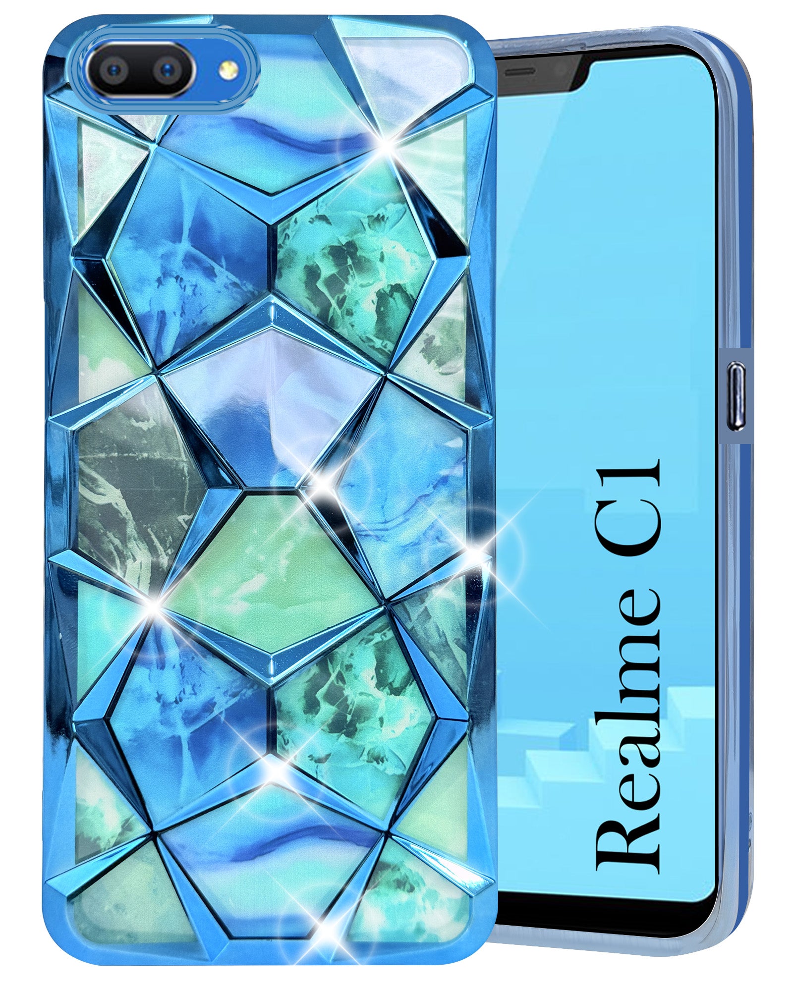 For Realme C1 Back Cover Case (Dual Design Glitter Sparkle and Detachable Diamond Print Case | Soft and Flexible)
