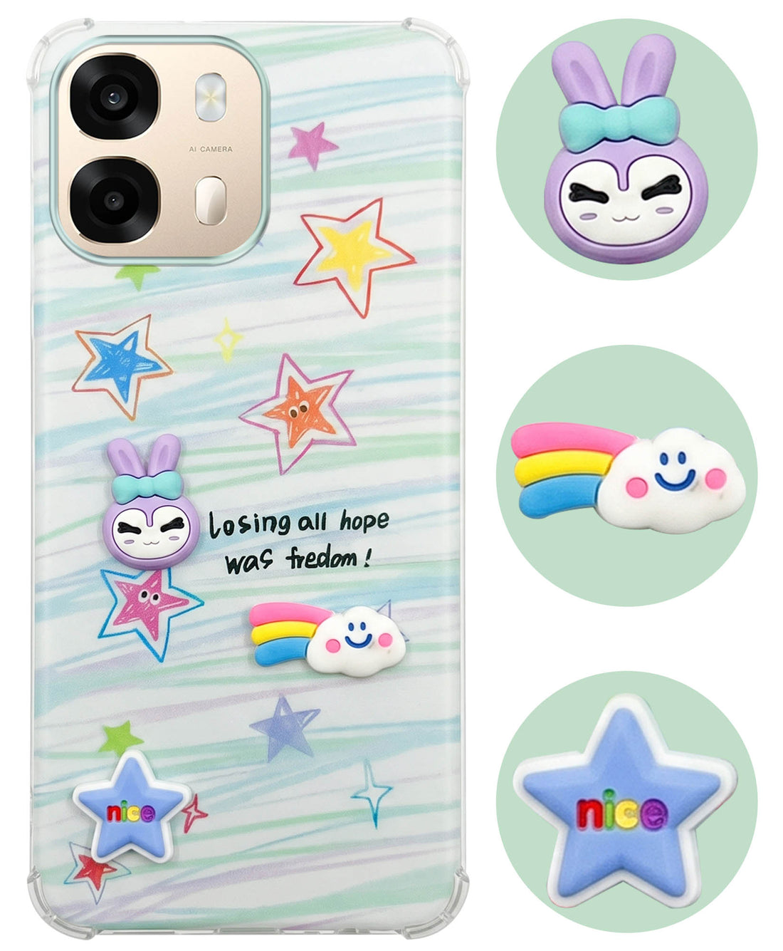 For Oppo A6 Pro Back Cover Case (3D Cute Cartoons | Hard Back Side Soft | Matte Premium Finish | HD Printing)