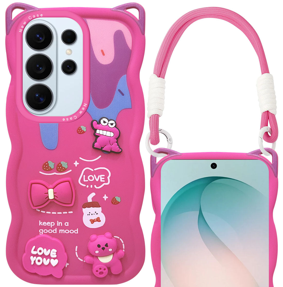 For Samsung Galaxy S26 Ultra Back Case Cover Strap (3D embossed Figures | Strap Holder | 360* Soft Cushion with Camera Bump)