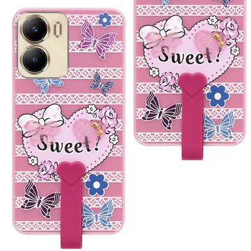 For Vivo Y56 5G Back Cover Case (3D Cute Heart Strap Holder | Camera Protection | Designer Girls Print)