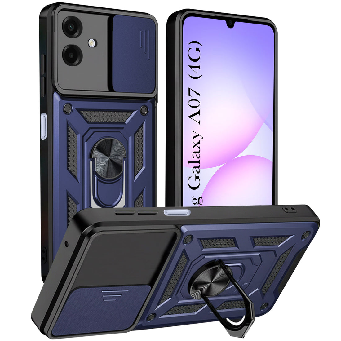 For Samsung Galaxy A07 4G Back Cover Case Hybrid Armor (Sliding Shutter Camera Protection | Polycarbonate |Ring Holder Kickstand)