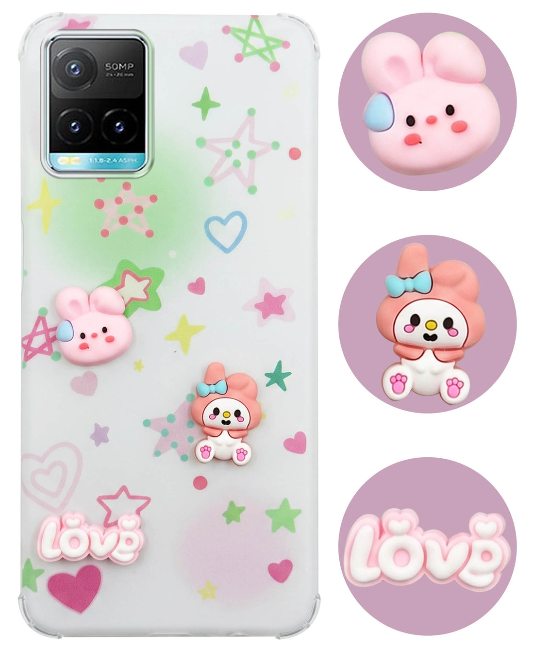 For Vivo Y33s Back Cover Case (3D Cute Cartoons | Hard Back Side Soft | Matte Premium Finish | HD Printing)