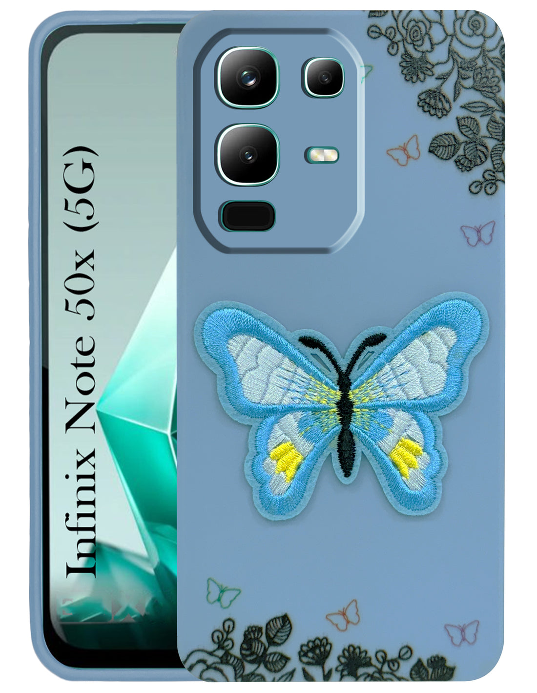 For Infinix Note 50x Back Cover CaseSoft Butterfly Embroidery | Women Teen Girls | Camera Protection| Matte Silicone)