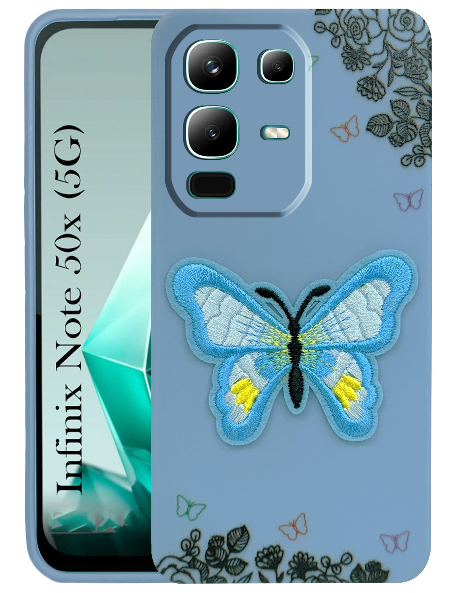 For Infinix Note 50x Back Cover CaseSoft Butterfly Embroidery | Women Teen Girls | Camera Protection| Matte Silicone)