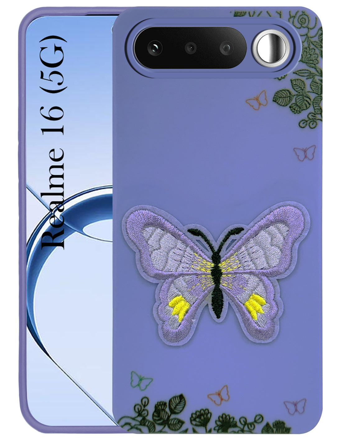 For Realme 16 Back Cover Case (Soft Butterfly Embroidery | Women Teen Girls | Camera Protection| Matte Silicone)