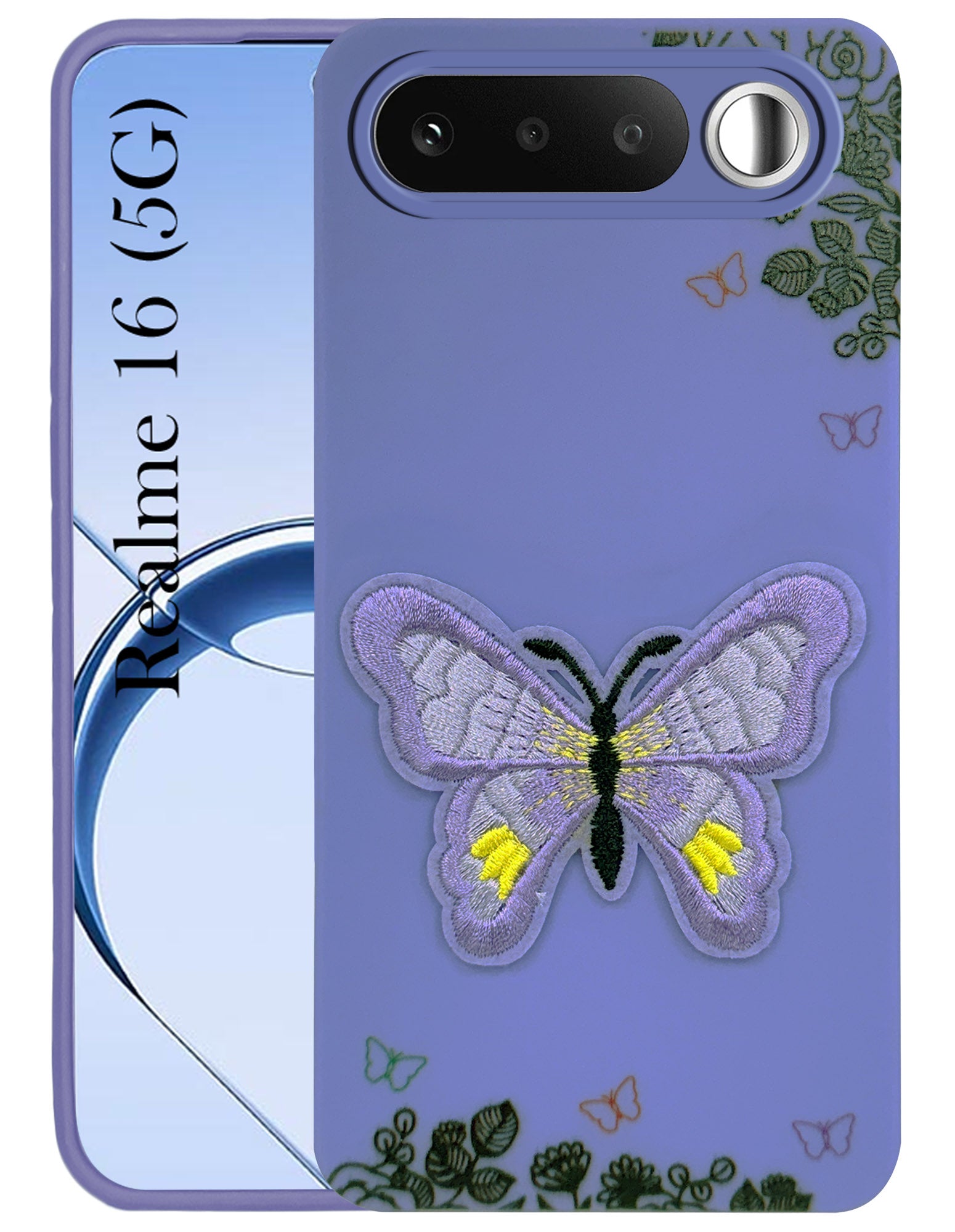 For Realme 16 Back Cover Case (Soft Butterfly Embroidery | Women Teen Girls | Camera Protection| Matte Silicone)
