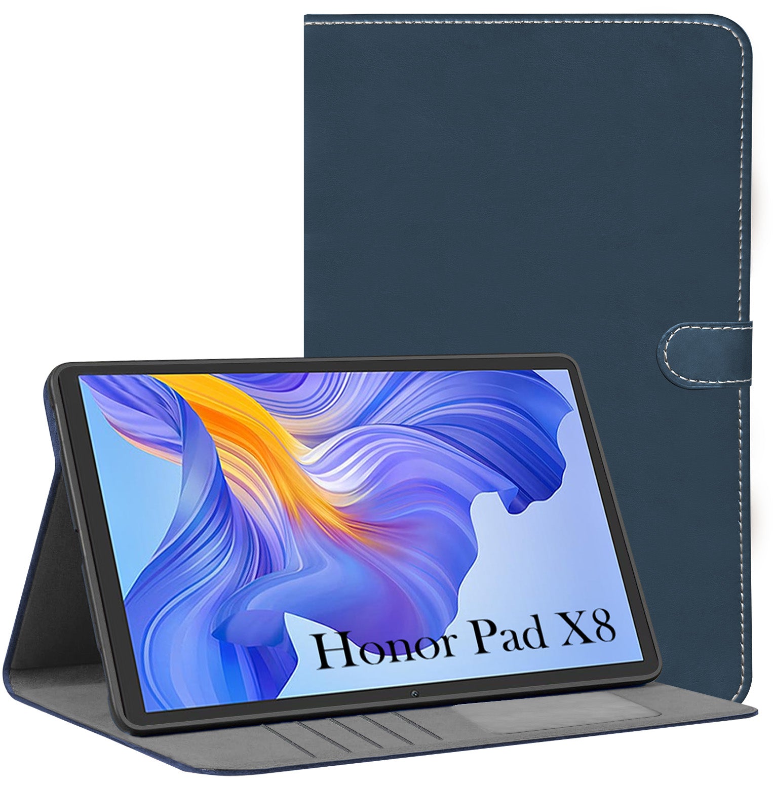 For Flip Cover Folio Case Honor Pad X8 10 Inch AGM3-W09HN (PU Matte Leather | Multi-Angle Smart Stand | Card Storage Slots | Silicone Back Pouch)