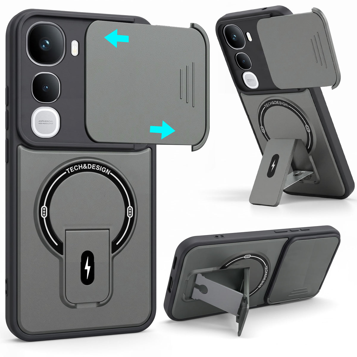 For Vivo Y400 Back Case Cover Metallic (Hybrid Armor Kickstand | Sliding Shutter Camera Protection | MagSafe Compatible)
