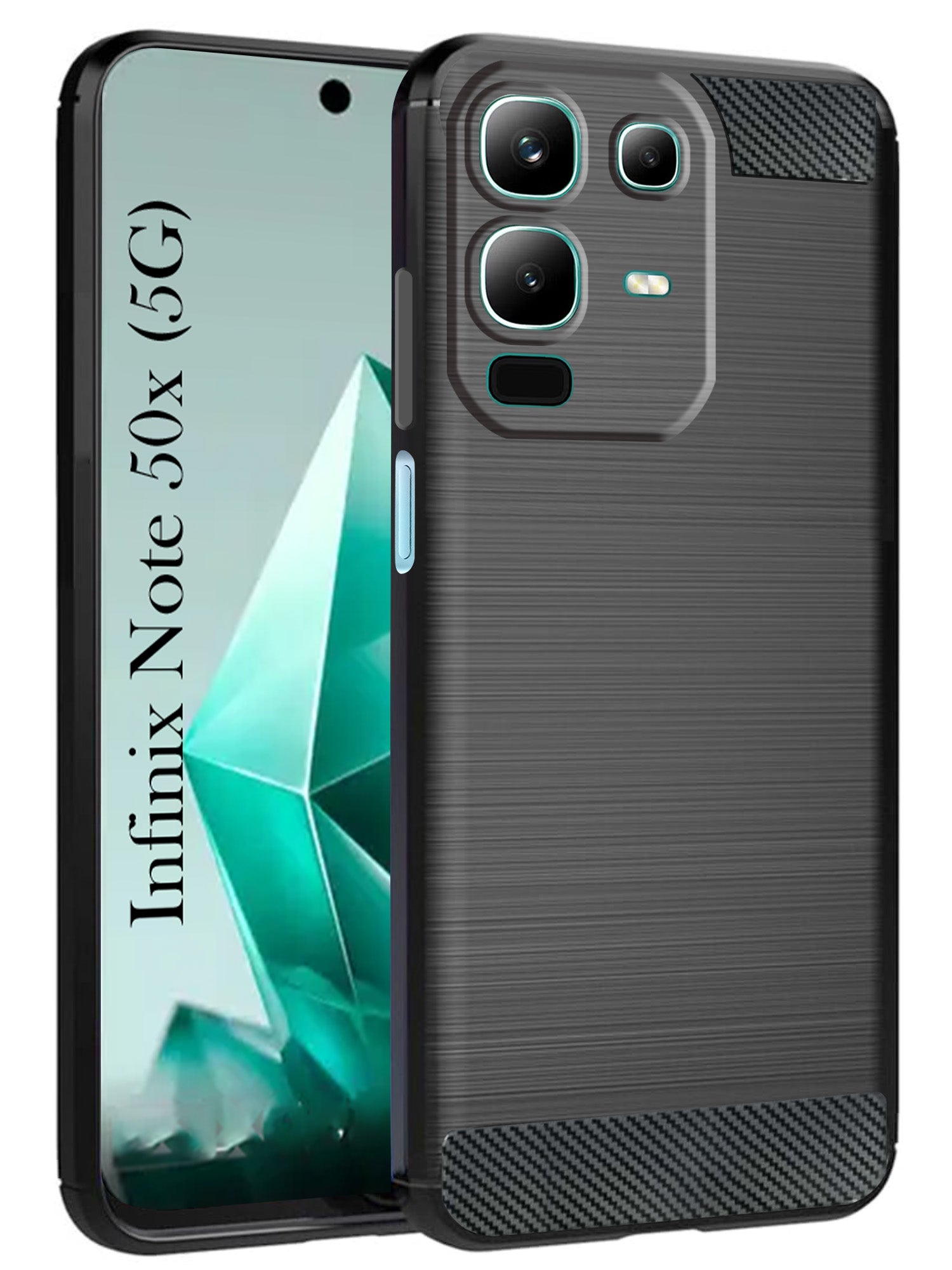 For Infinix Note 50x Back Cover Case (Hybrid Armor Case | Carbon Fiber Shockproof | Soft and Flexible | Black )