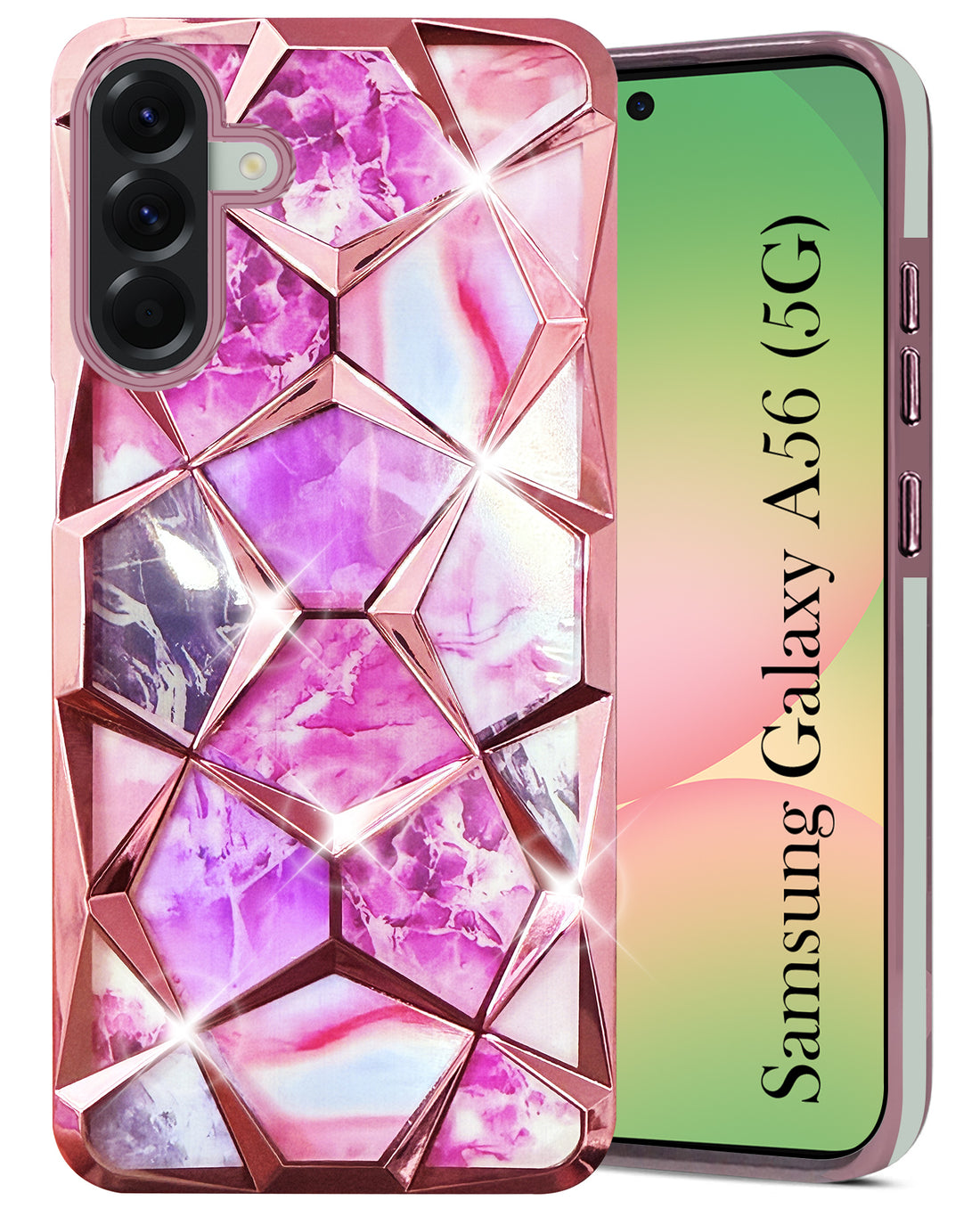 For Samsung Galaxy A56 Back Cover Case (Dual Design Glitter Sparkle and Detachable Diamond Print Case | Soft and Flexible)
