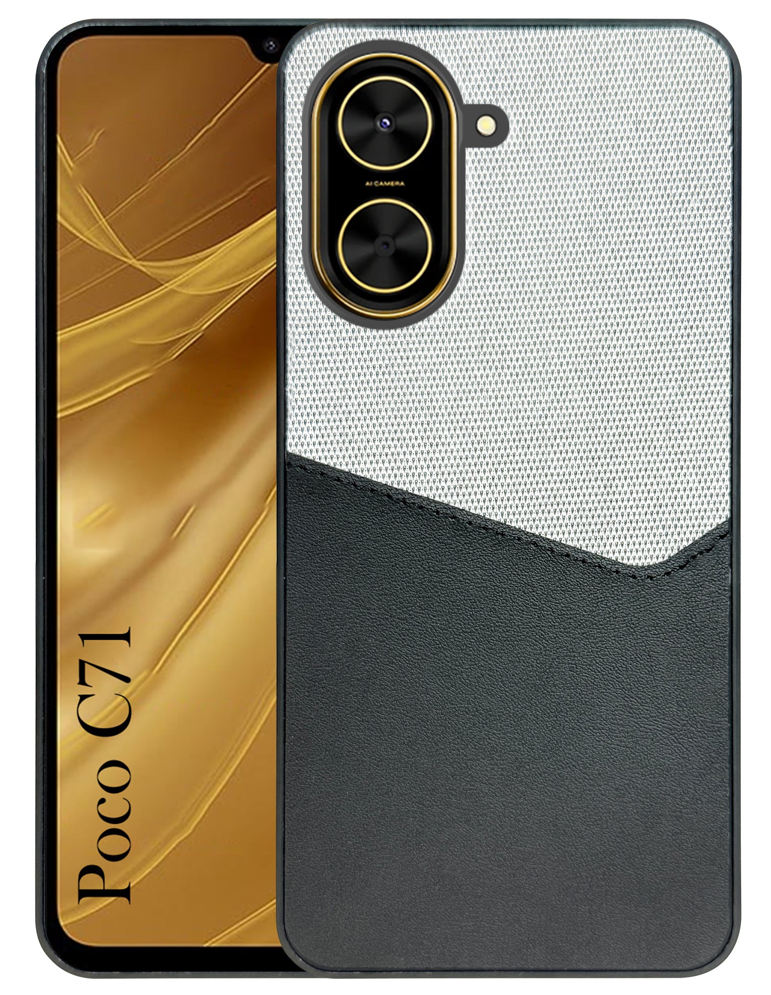 For Poco C71 Back Cover Case (Dual PU Leather Stitch | Professional Minimalist | Soft and Flexible)