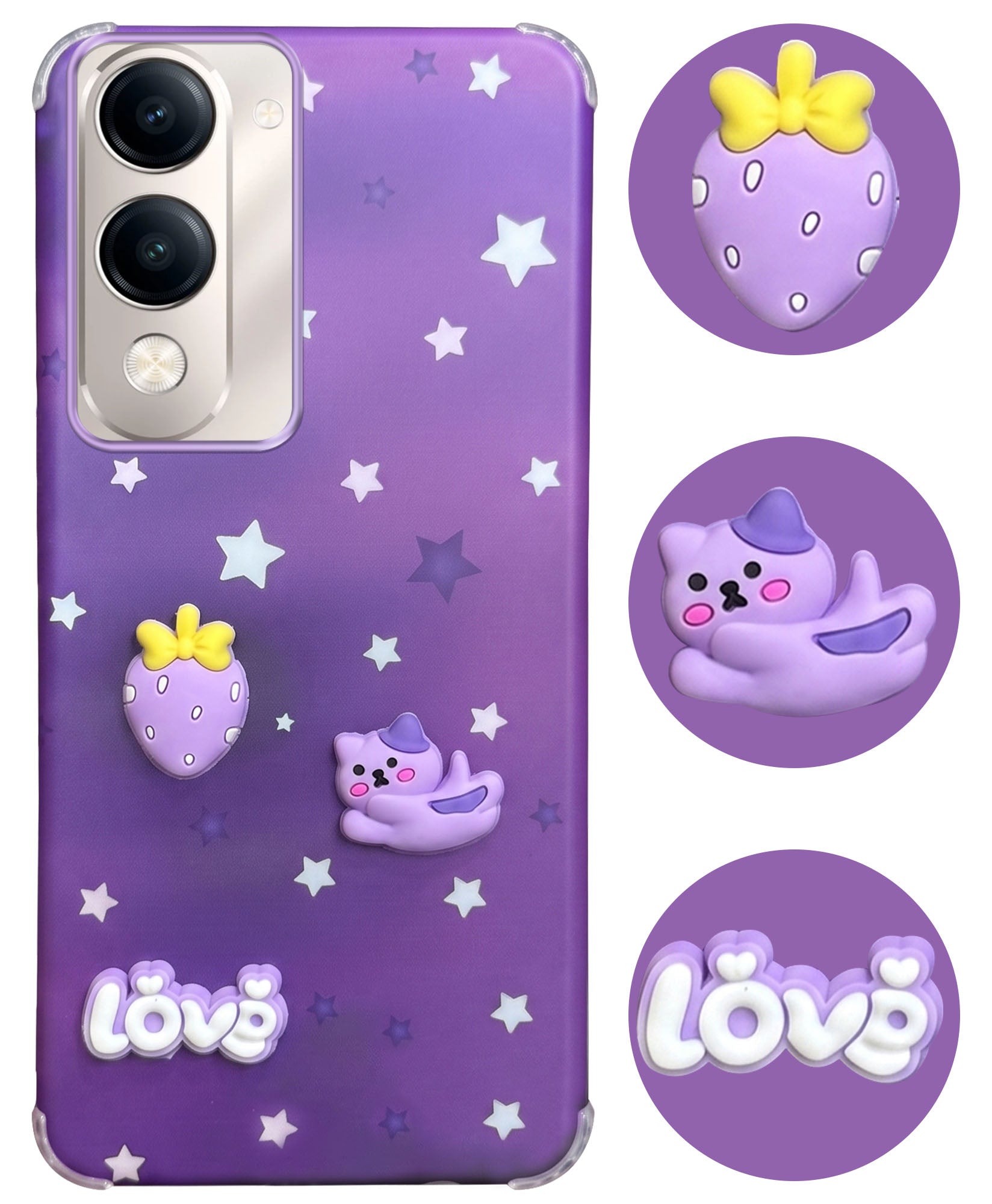 For Vivo Y19 | Vivo Y19e | Vivo T4 Lite Back Cover Case (3D Cute Cartoons | Hard Back Side Soft | Matte Premium Finish | HD Printing)