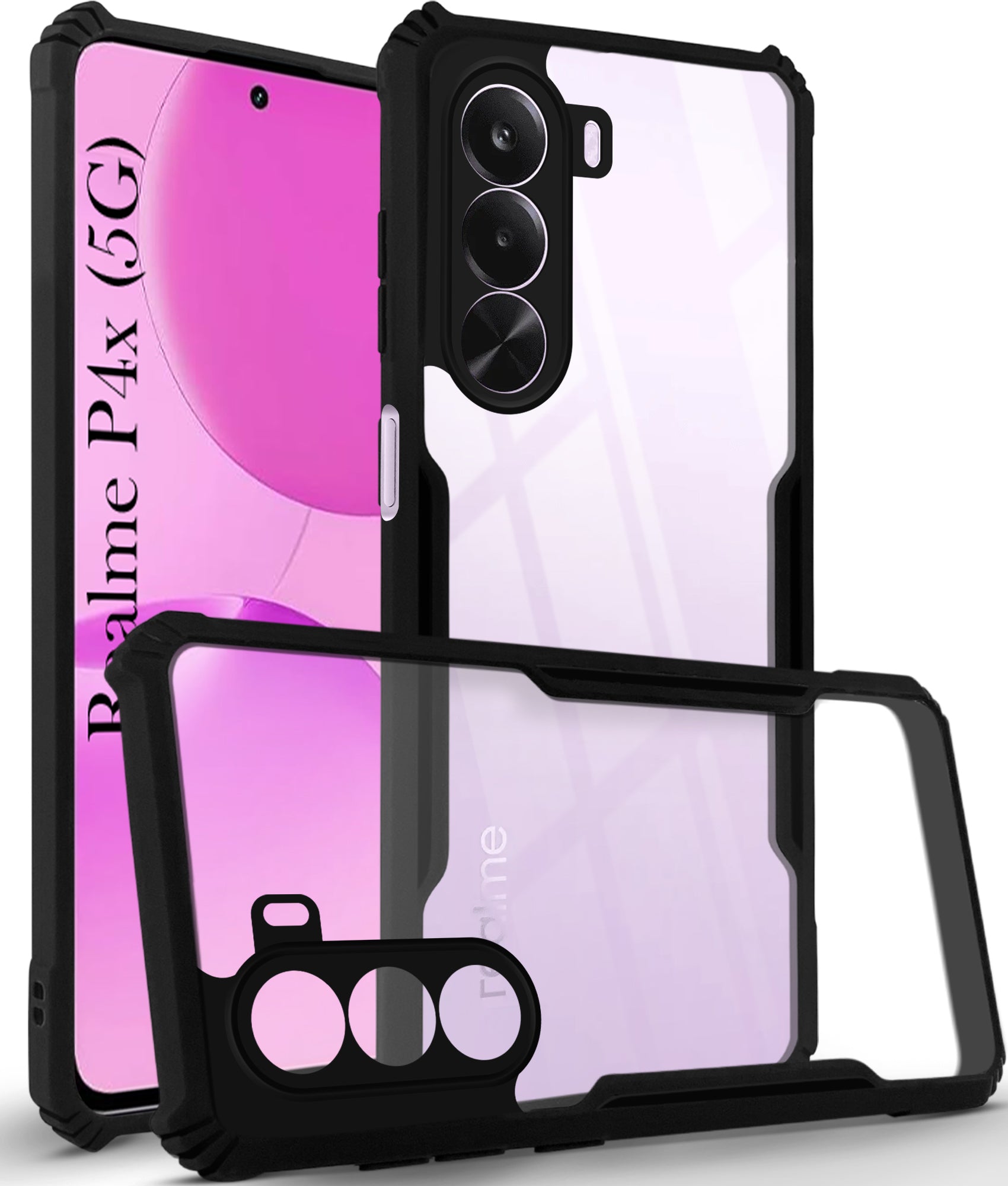 For Realme P4x Back Cover Case Hybrid (Shockproof with Polycarbonate Clear Panel | Professional Black)