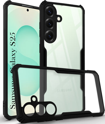 For Samsung Galaxy S25 Back Cover Case (Shockproof with Polycarbonate Clear Panel | Professional Black)