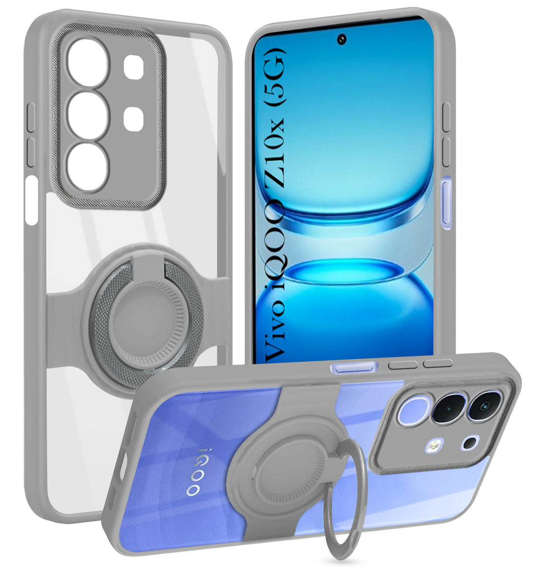 For Vivo iQOO Z10x Back Cover Case with stand (Built-in Ring Holder Kickstand | Lifetime Anti Yellow | Camera Protection)