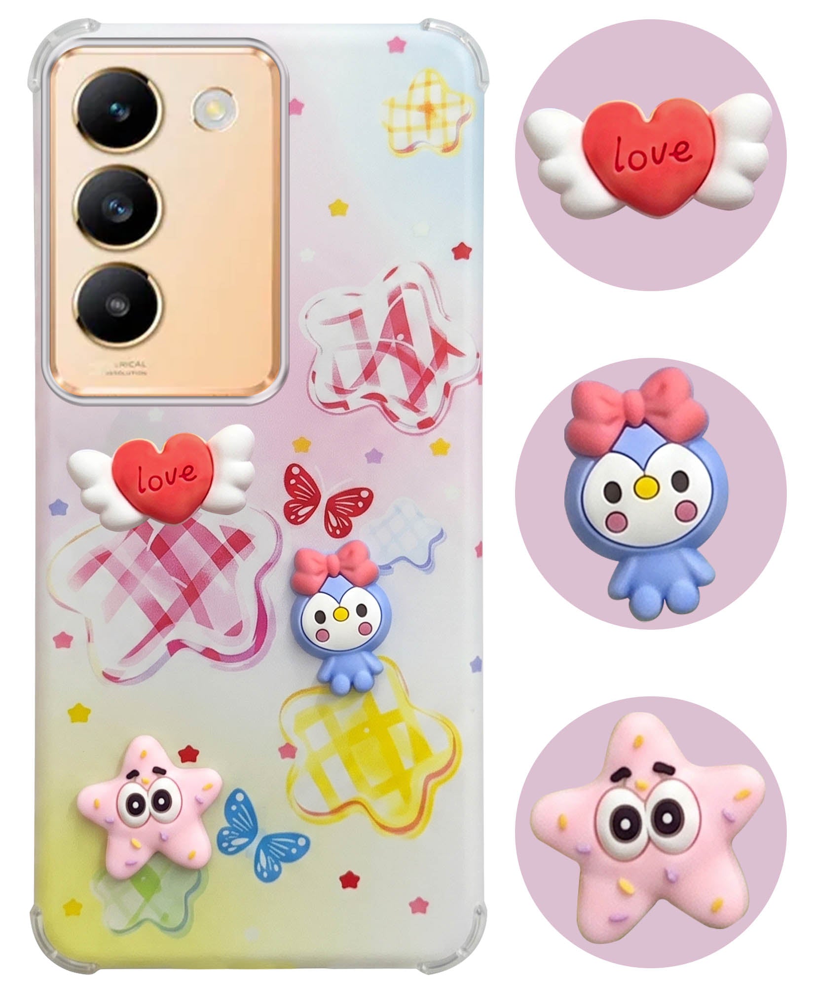 For Vivo Y200e Back Cover Case (3D Cute Cartoons | Hard Back Side Soft | Matte Premium Finish | HD Printing)