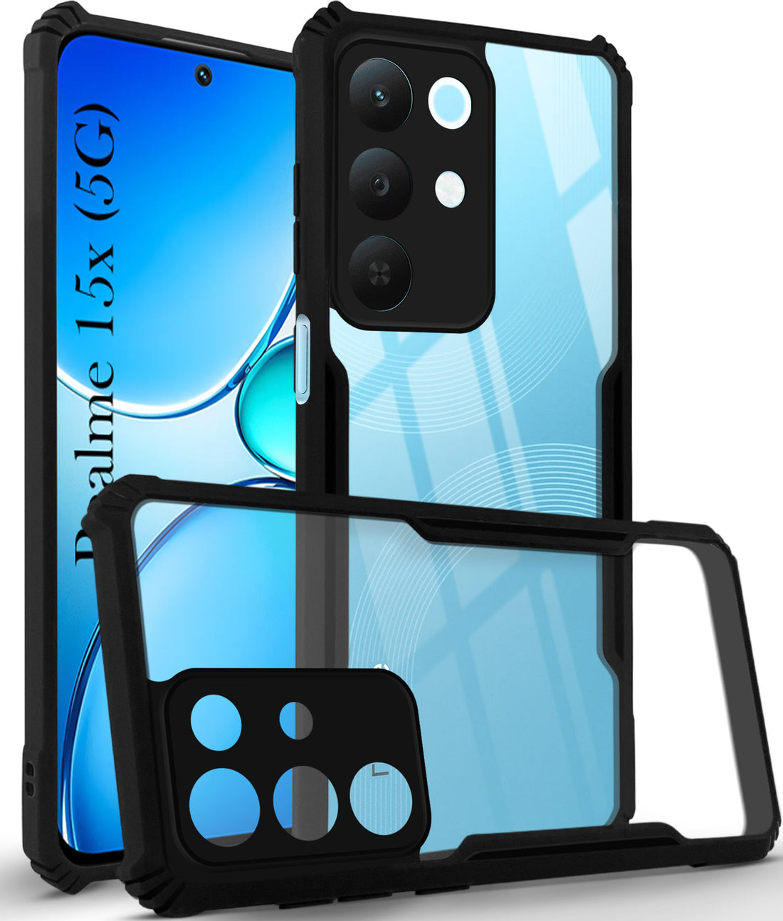 For Realme 15X Hybrid Back Cover Case (Shockproof with Polycarbonate Clear Panel | Professional Black)