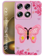 For Motorola Moto Signature 5G Back Cover Case (Soft Butterfly Embroidery | Women Teen Girls | Camera Protection| Matte Silicone)
