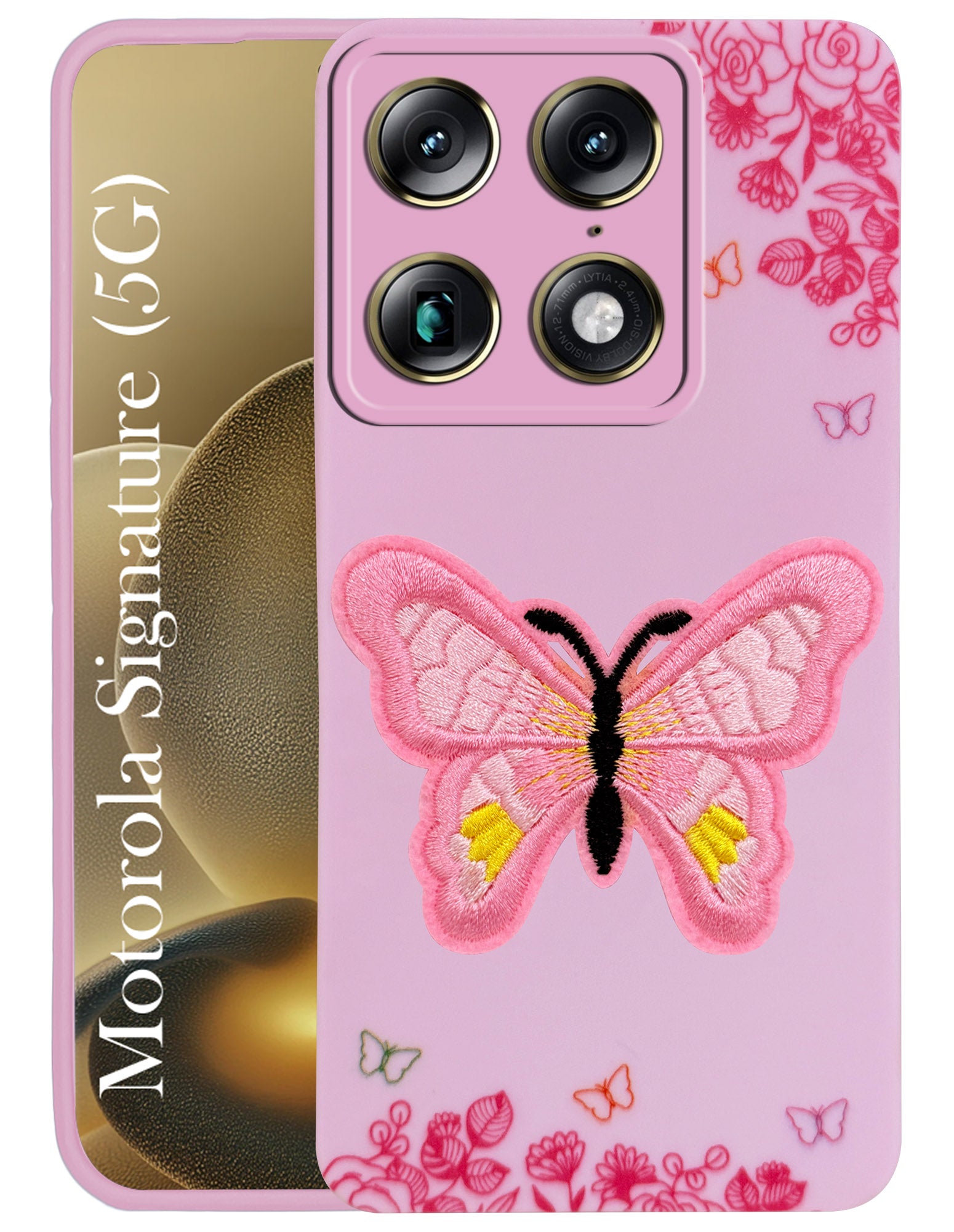 For Motorola Moto Signature 5G Back Cover Case (Soft Butterfly Embroidery | Women Teen Girls | Camera Protection| Matte Silicone)