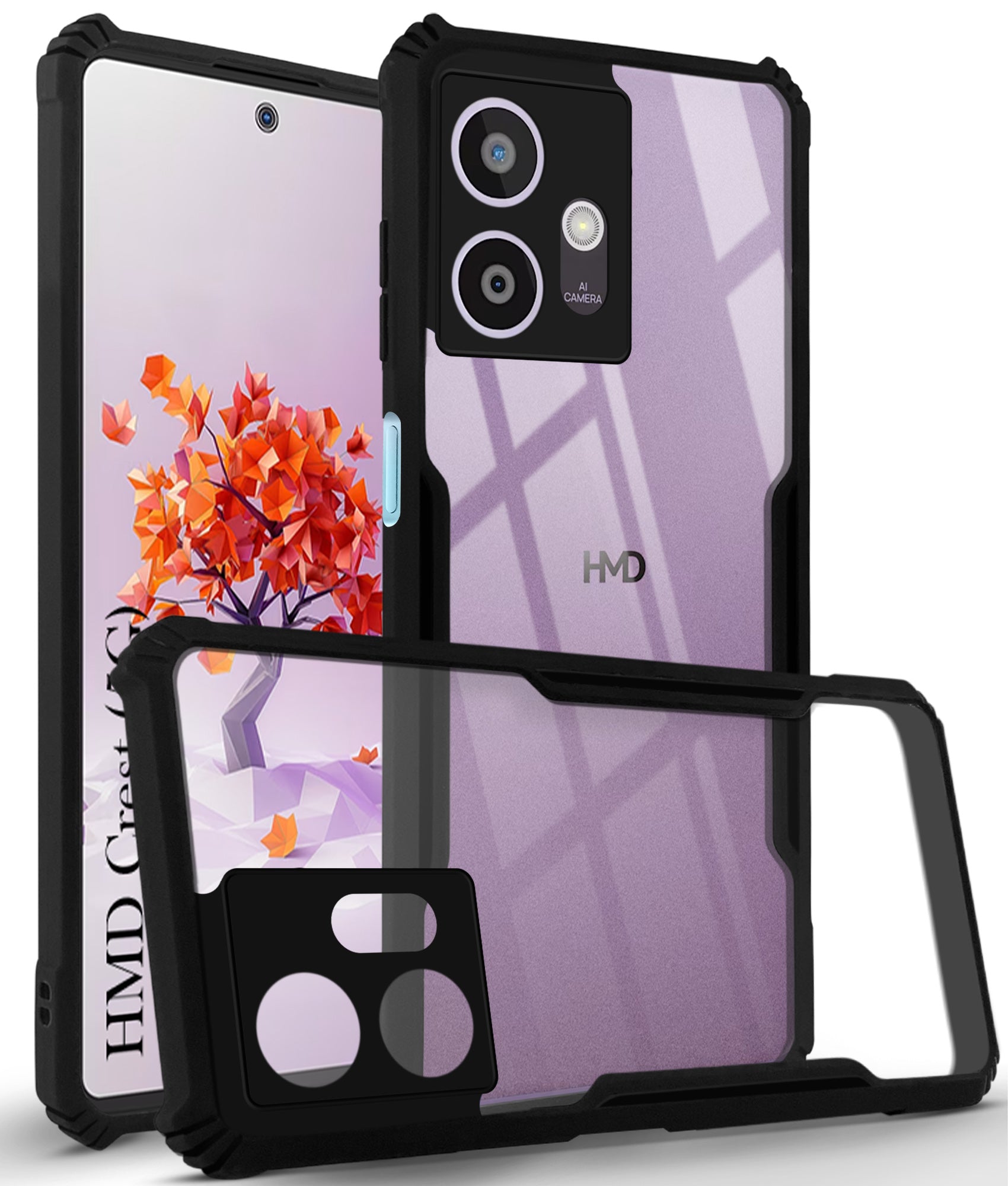 For HMD Crest 5G Back Cover Case ( Shockproof with Polycarbonate Clear Panel | Professional Black)