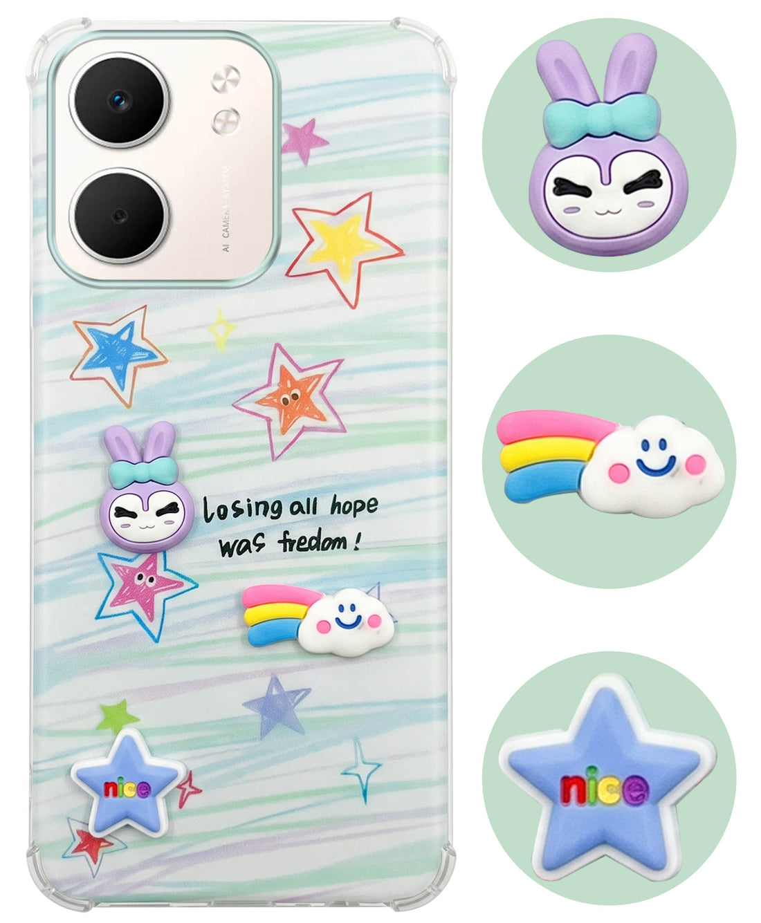 For Oppo A5X Back Cover Case (3D Cute Cartoons | Hard Back Side Soft | Matte Premium Finish | HD Printing)