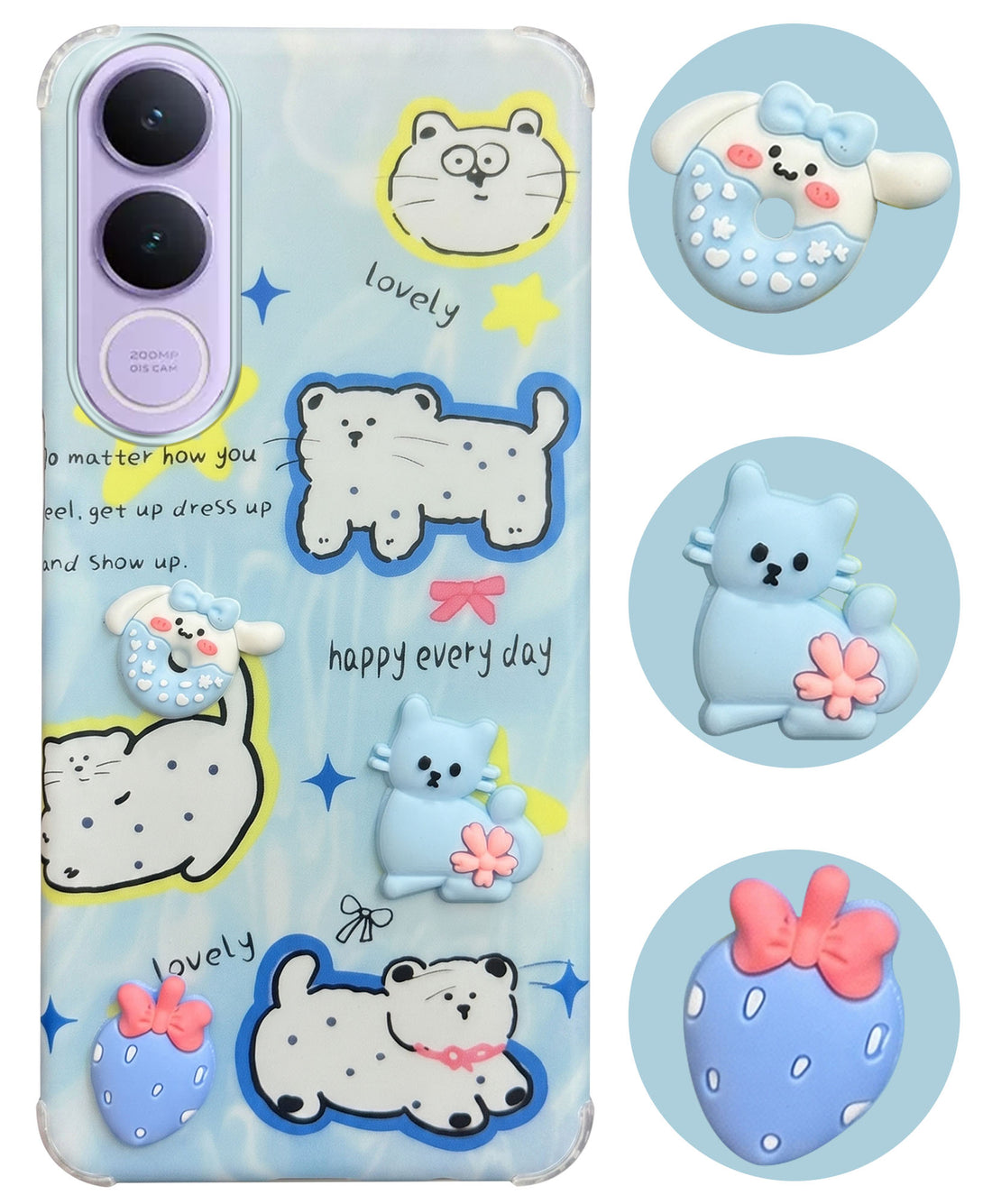 For Vivo V70 FE 5G Back Cover Case (3D Cute Cartoons | Hard Back Side Soft | Matte Premium Finish | HD Printing)