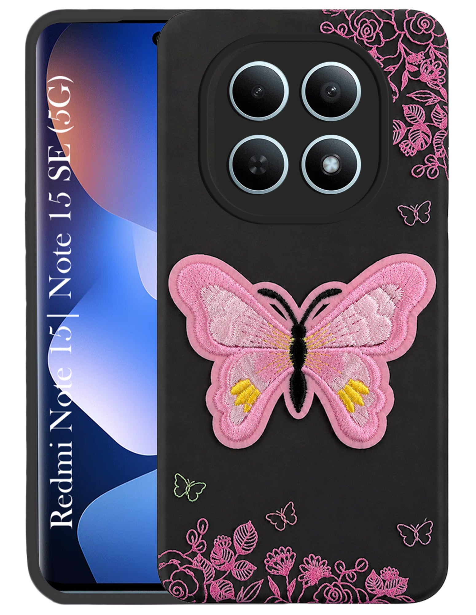 For Redmi note 15 | Redmi note 15 SE (5G) Back Cover Case (Soft Butterfly Embroidery | Women Teen Girls | Camera Protection| Matte Silicone)
