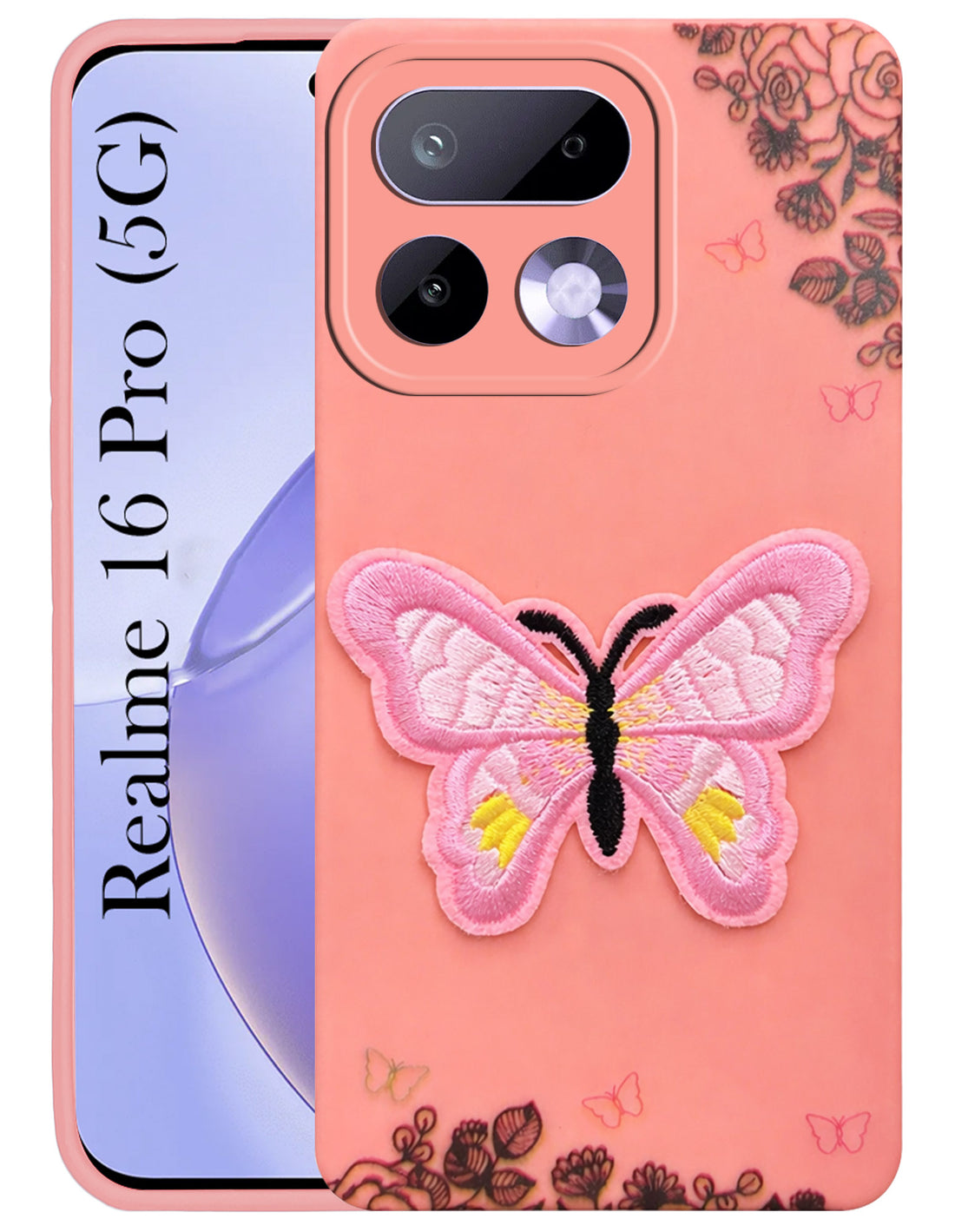 For Realme 16 Pro Back Cover Case (Soft Butterfly Embroidery | Women Teen Girls | Camera Protection| Matte Silicone)