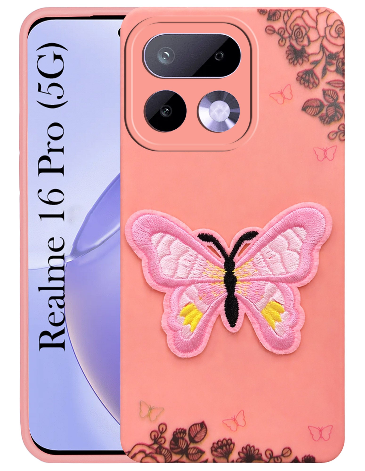 For Realme 16 Pro Back Cover Case (Soft Butterfly Embroidery | Women Teen Girls | Camera Protection| Matte Silicone)