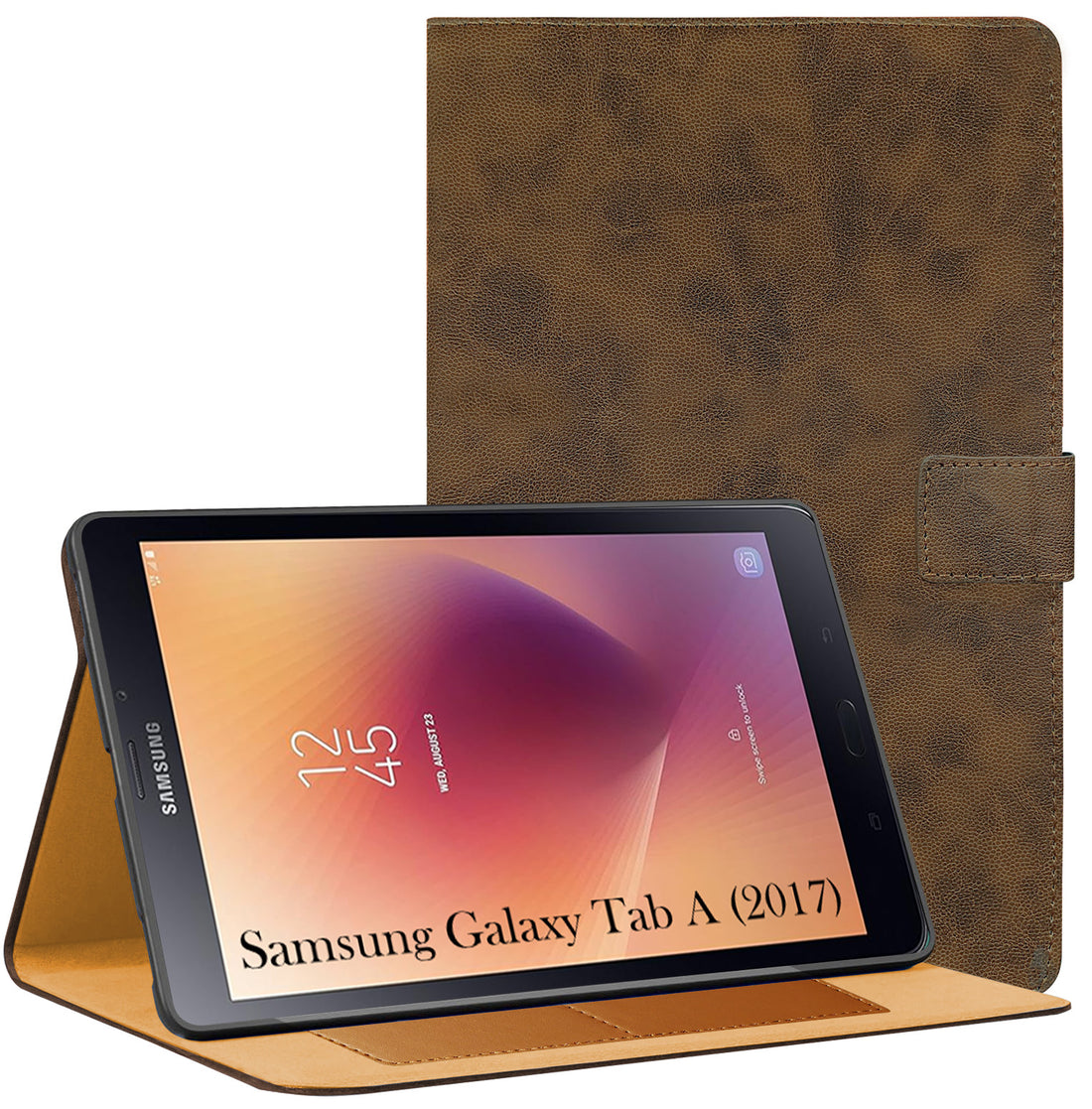 For Samsung Galaxy Tab A T380|T385 8 Inch Flip Cover Folio Cover (PU Matte Leather | Multi-Angle Smart Stand | Card Storage Slots | Silicone Back Pouch)