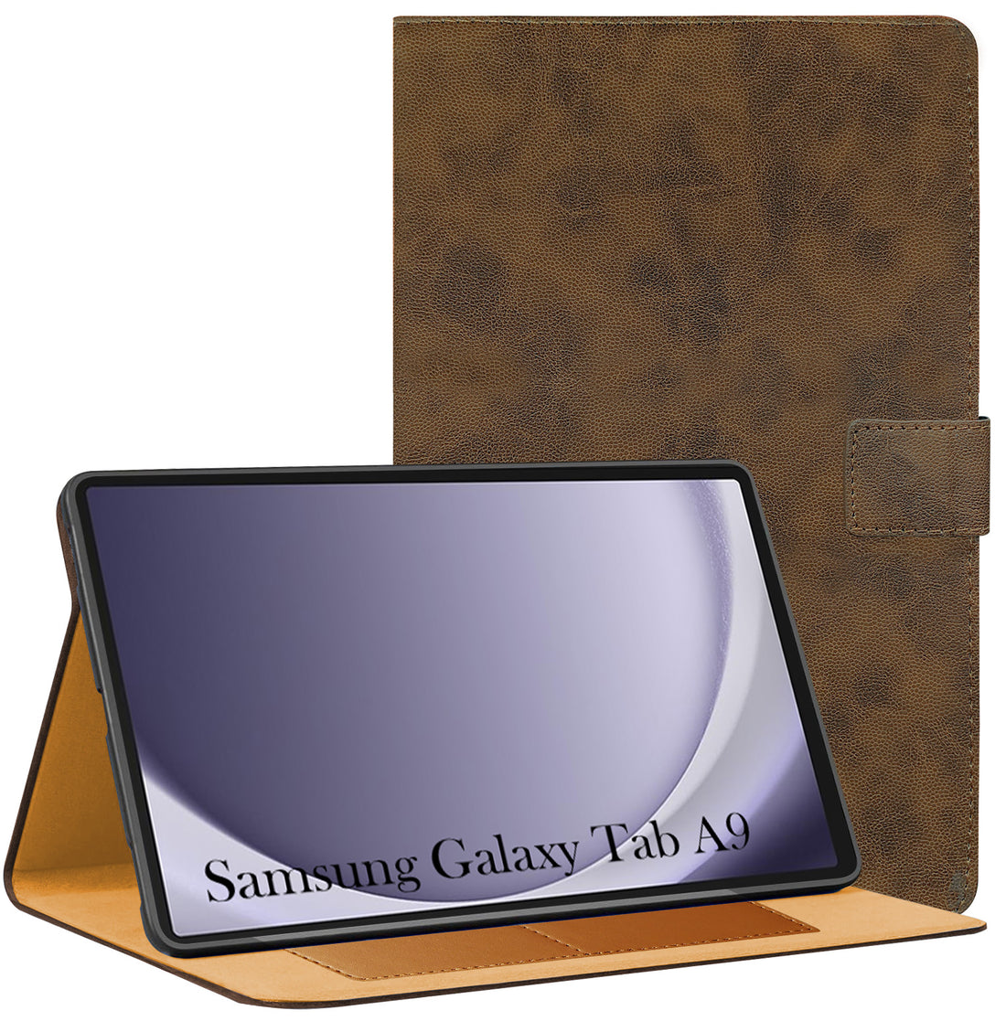 For Samsung Galaxy Tab A9 8.7 Inch SM-X110/X115 Flip Cover Folio Cover (PU Matte Leather | Multi-Angle Smart Stand | Card Storage Slots | Silicone Back Pouch)