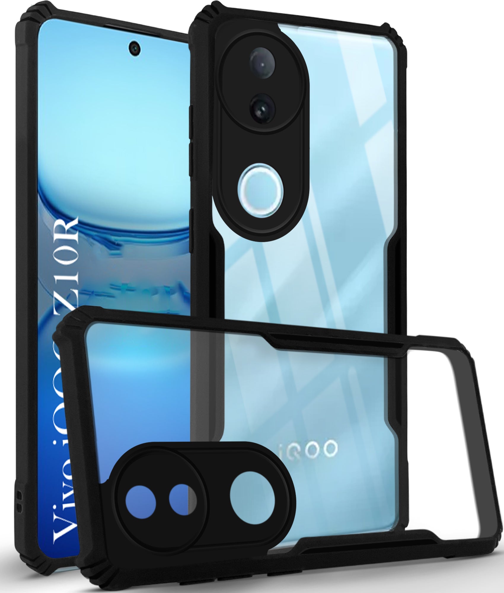For Vivo iQOO Z10R Back Cover Case ( Shockproof with Polycarbonate Clear Panel | Professional Black)
