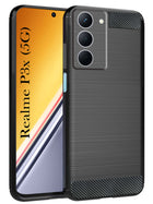 For Realme P3x Back Cover Case ( Hybrid Armor Case | Carbon Fiber Shockproof | Soft and Flexible | Black )