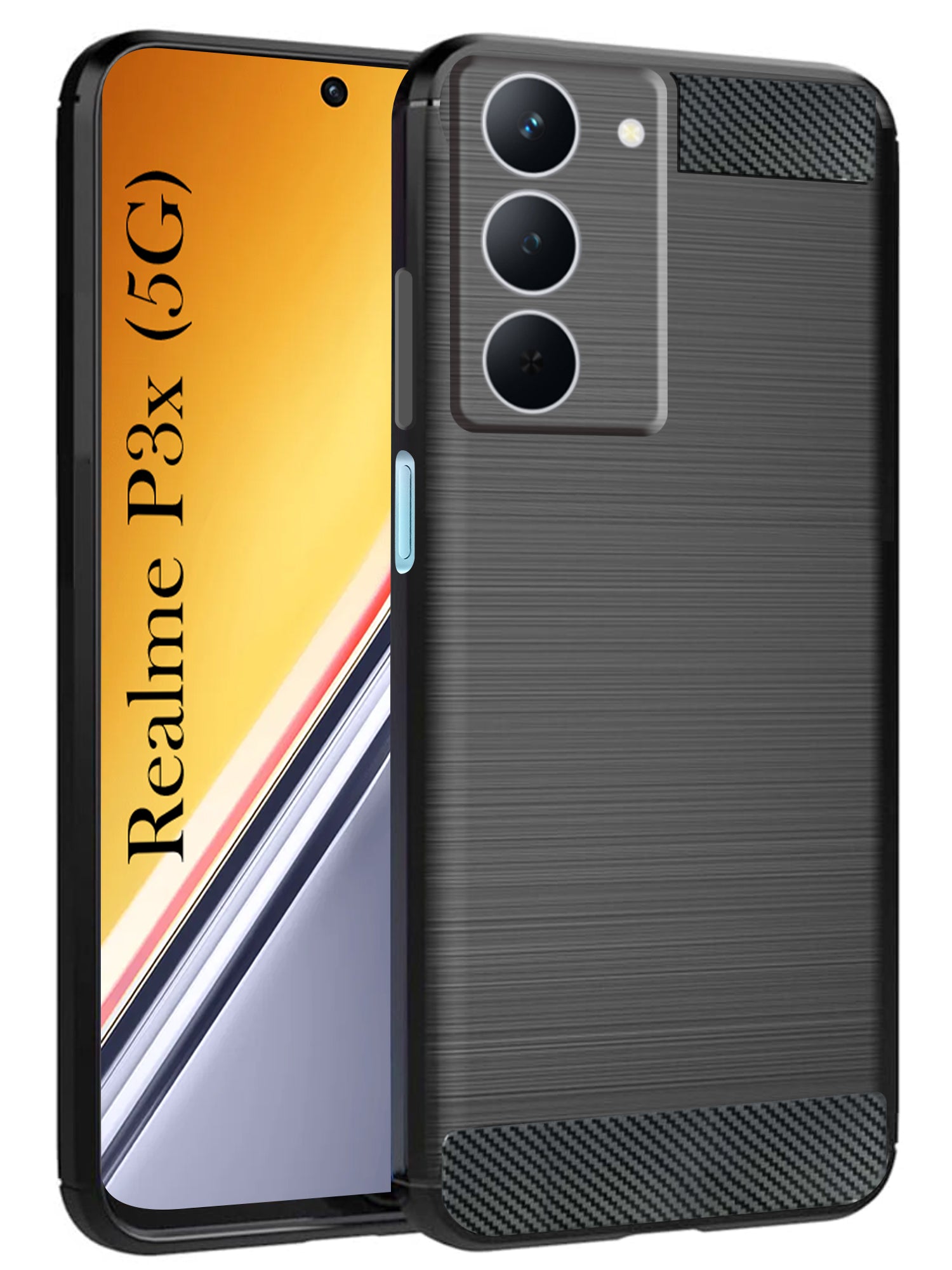For Realme P3x Back Cover Case ( Hybrid Armor Case | Carbon Fiber Shockproof | Soft and Flexible | Black )