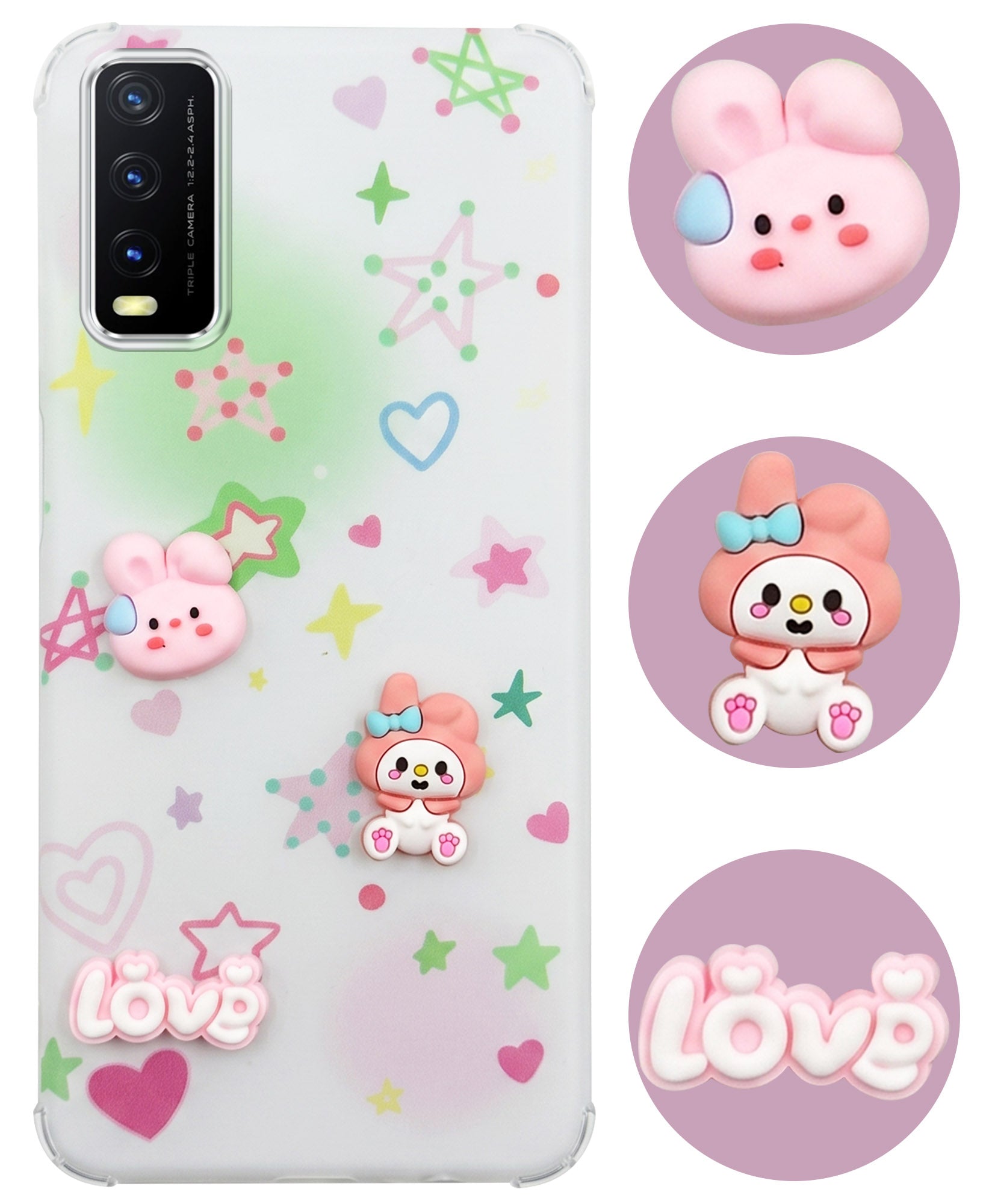 For Vivo Y20 | Y20i Back Cover Case (3D Cute Cartoons | Hard Back Side Soft | Matte Premium Finish | HD Printing)