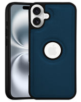 For Apple iPhone 16 Back Cover Case (Minimalist Design Stitched Leather | Shockproof Raised Edges for Camera & Screen Protection)