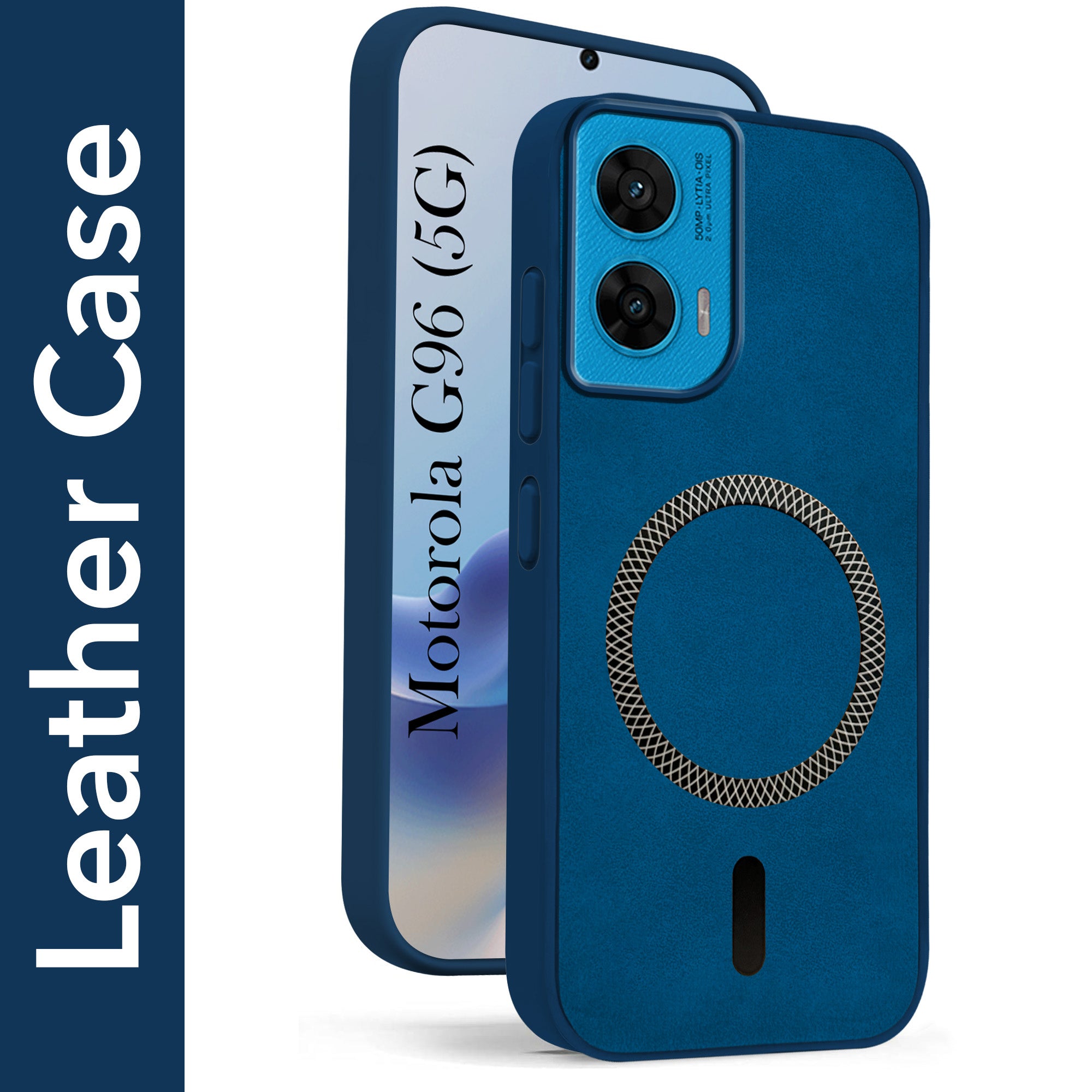For Motorola Moto G96 Back Cover Case Leather Finish (MagSafe Compatible Wireless Charging | Soft Touch | Camera Bump Protection)
