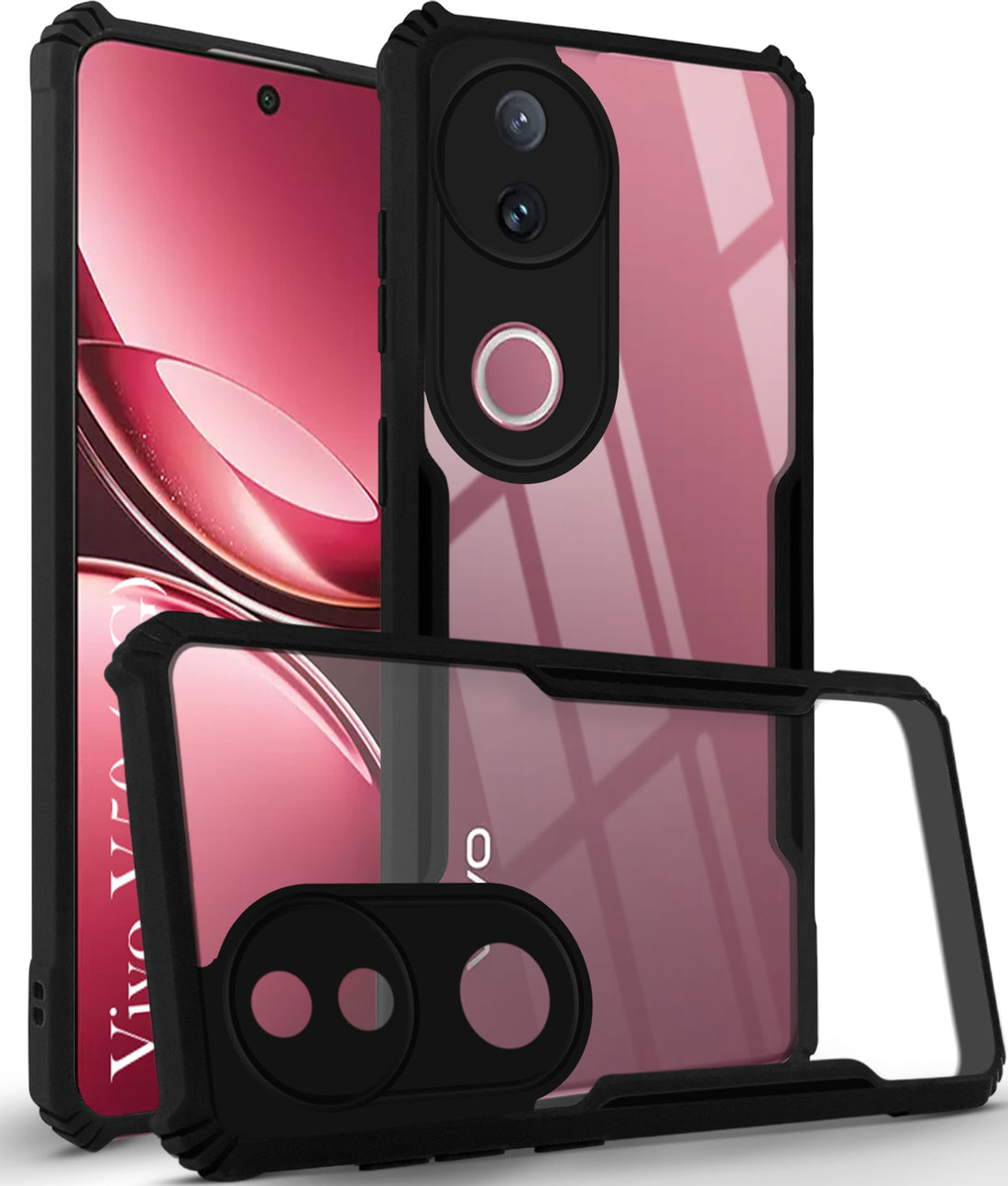 For Vivo V50 | Vivo V50e Back Cover Case  ( Shockproof with Polycarbonate Clear Panel | Professional Black)