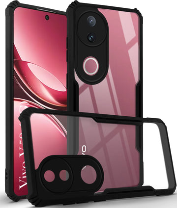 For Vivo V50 | Vivo V50e Back Cover Case  ( Shockproof with Polycarbonate Clear Panel | Professional Black)