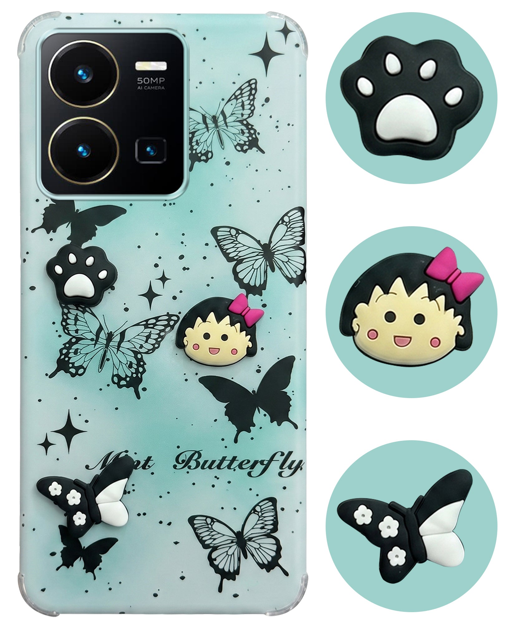 For Vivo Y35 Back Cover Case (3D Cute Cartoons | Hard Back Side Soft | Matte Premium Finish | HD Printing)