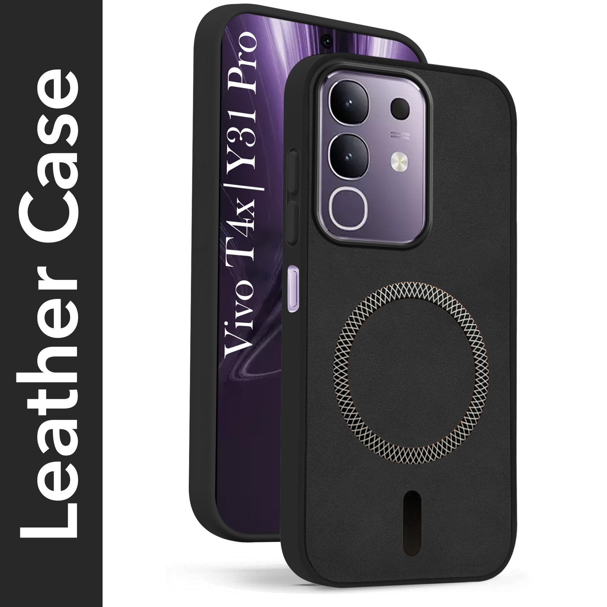 For Vivo T4x | Vivo Y31 Pro Back Cover Case Leather Finish (MagSafe Compatible Wireless Charging | Soft Touch | Camera Bump Protection)