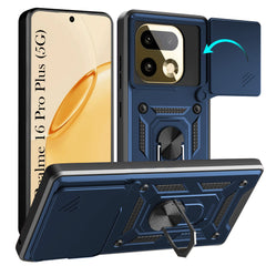 For Realme 16 Pro Plus 5G Back Cover Case Hybrid Armor (Sliding Shutter Camera Protection | Polycarbonate |Ring Holder Kickstand)