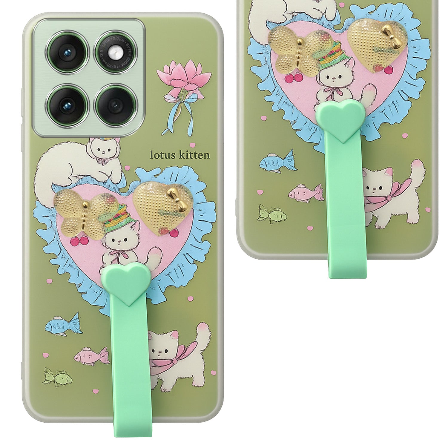 For Motorola Moto Edge 60 Back Cover Case (3D Cute Heart Strap Holder | Camera Protection | Designer Girls Print)