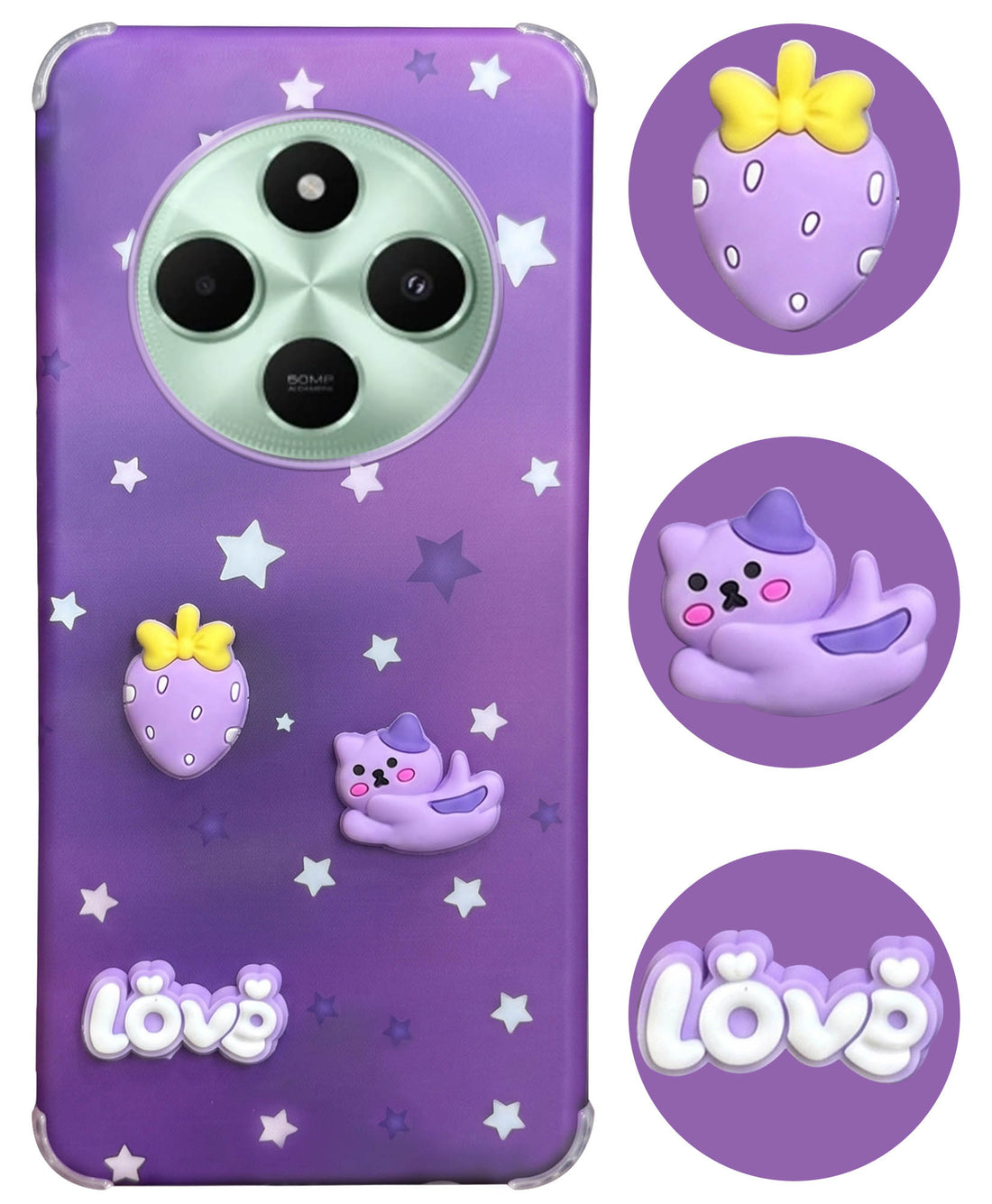 For Poco C75 | Poco M7 Back Cover Case (3D Cute Cartoons | Hard Back Side Soft | Matte Premium Finish | HD Printing)