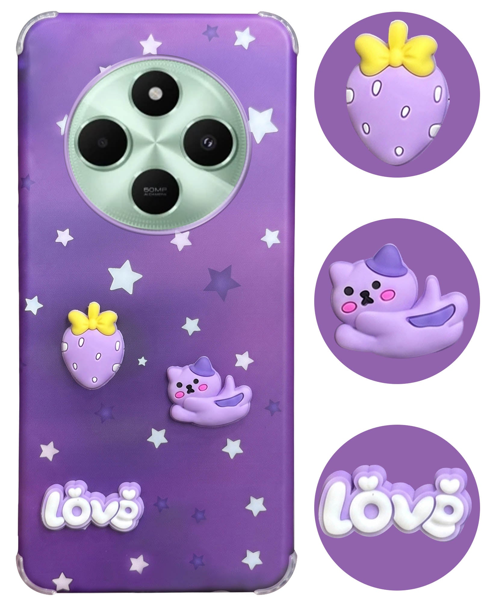 For Poco C75 | Poco M7 Back Cover Case (3D Cute Cartoons | Hard Back Side Soft | Matte Premium Finish | HD Printing)