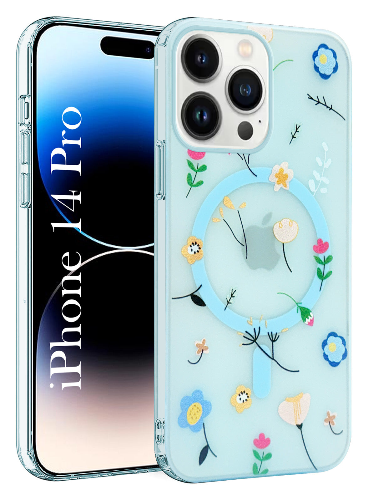 For Apple iPhone 14 Pro Back Cover Case (Cute Floral Design | Flower Print for Girls | MagSafe Compatible Wireless Charging)