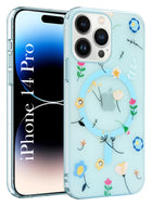 For Apple iPhone 14 Pro Back Cover Case (Cute Floral Design | Flower Print for Girls | MagSafe Compatible Wireless Charging)
